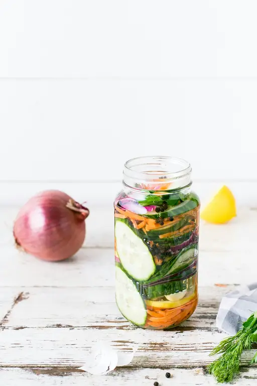 Vegetable mix in a bottle ready for fermentation