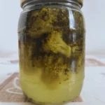 Fermented broccoli in a jar