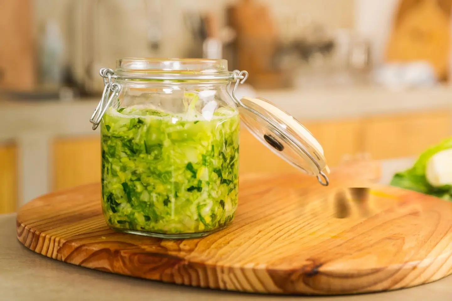 Fermented fennel sauerkraut packed in an airtight sealing jar